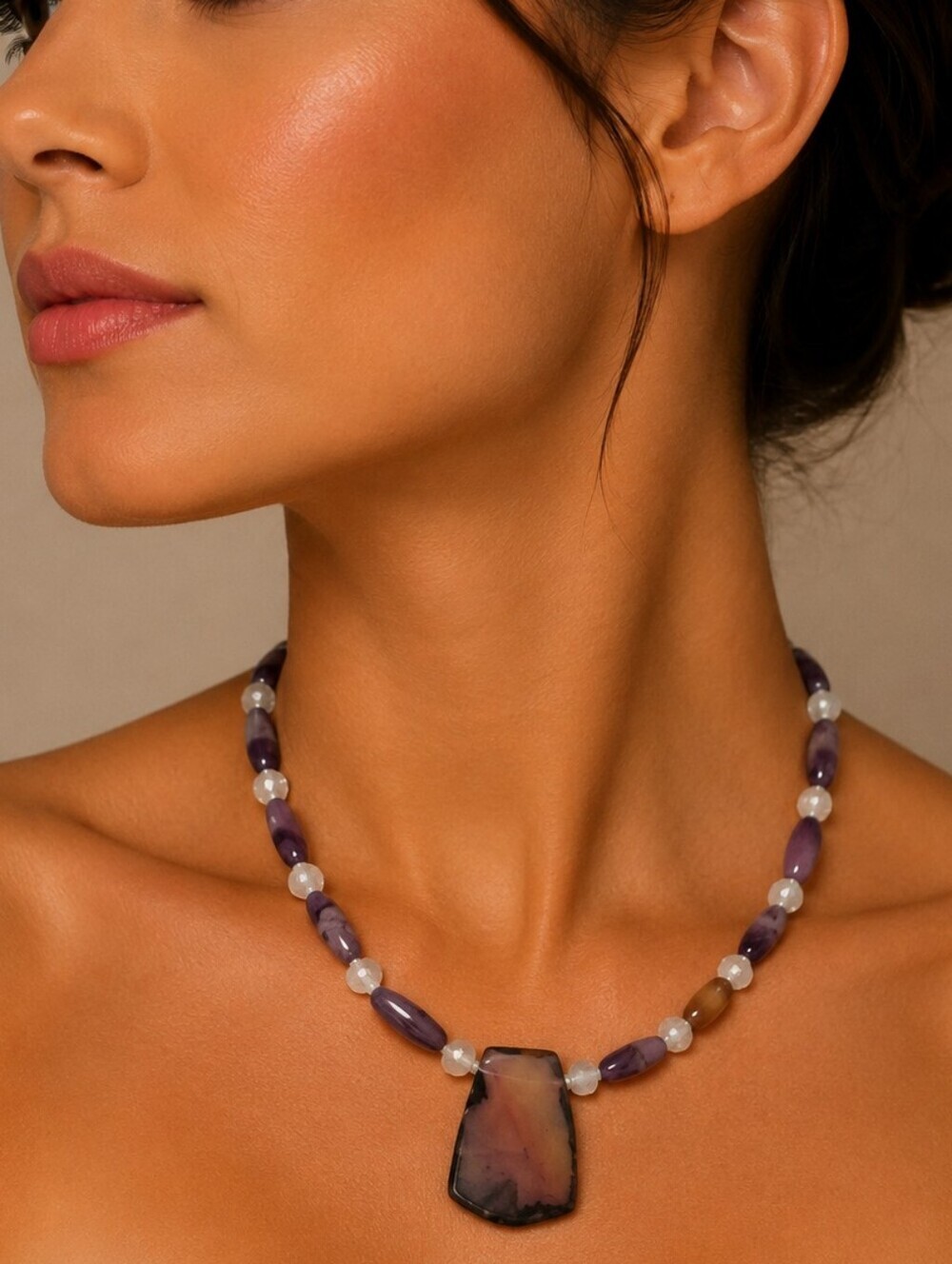 HANDMADE Crazy Lace Agate Opalite Beaded Princess Necklace - Picture 1 of 5